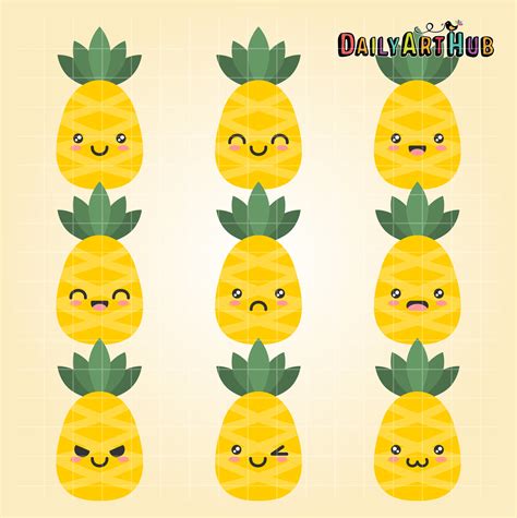 Pineapple Emojis Clip Art Set | Daily Art Hub