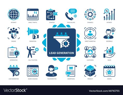 Lead generation solid icon set Royalty Free Vector Image