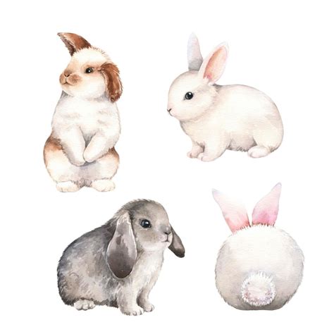 Premium Photo | Cute rabbit watercolor illustration set easter bunny ...