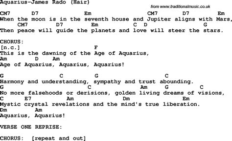 Protest song: Aquarius-James Rado (Hair) lyrics and chords"