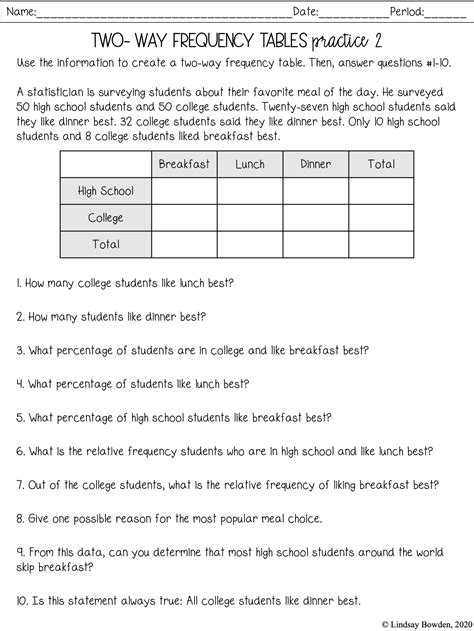 20++ Two Way Tables Worksheet – Worksheets Decoomo