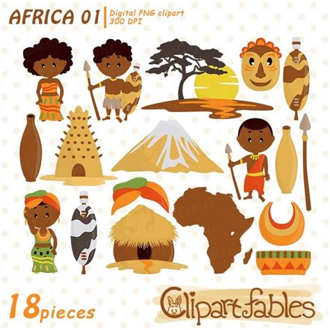 Cute AFRICA Clipart, Zulu Tribe Art, Travel Clip Art, African Culture, Wild Africa Art Digital ...