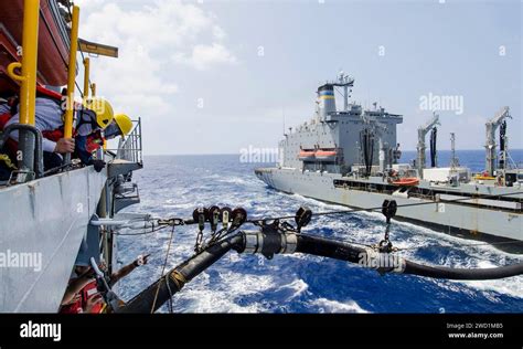 A refueling at sea between USS Frank Cable and the fleet replenishment ...