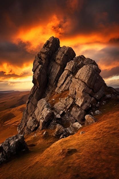 Premium Photo | A large rock formation on a hill