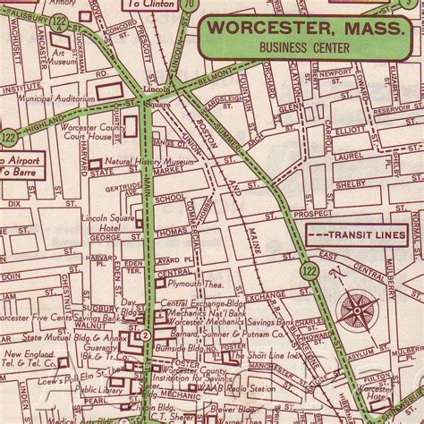 Worcester Massachusetts Map Print 1951 US City Street by AgedPage