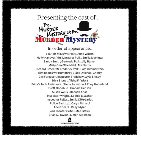 The Murder Mystery at the Murder Mystery – Second Act Productions