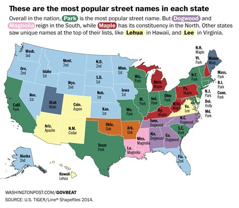 The most popular street names in each U.S. state - Vivid Maps