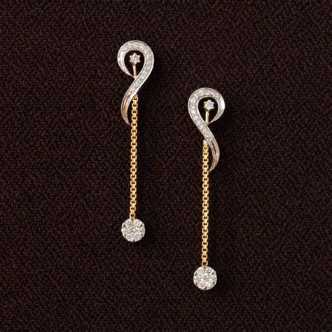 Long dangling diamond and chain earrings 14k solid gold etsy – Artofit