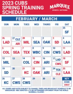 Chicago Cubs Spring Training Baseball Schedule from Marquee Sports Network