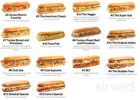 Printable Jersey Mike's Menu