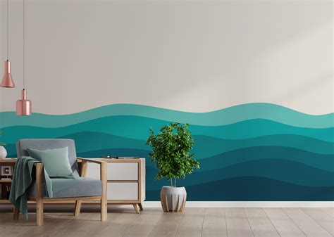 Ocean Wave Blue Wallpaper, Abstract Wave Wallpaper, Peel and Stick Wallpaper, Removable ...