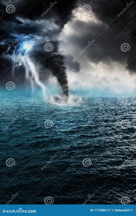 Tornado in the sea stock image. Image of view, dark - 117986117