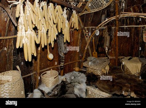 Inside of a Native American teepee lodge, Mashantucket Pequots, 16th ...