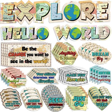 Buy 51 Pieces Travel Bulletin Board Set Around The World Social Studies Classroom Decorations ...