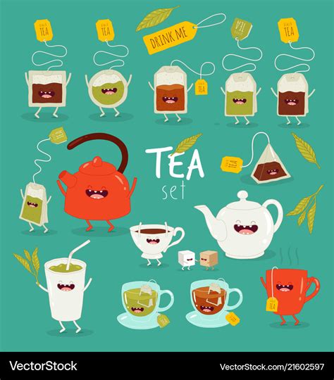 Animated tea accessories invite to drink Vector Image