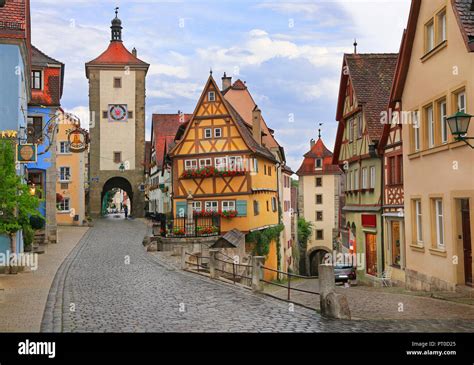 Medieval old street in Rothenburg ob der Tauber , Germany Stock Photo - Alamy