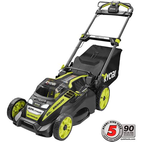 Ryobi 20 in. 40-Volt Brushless Lithium-ion Cordless Electric Self Propelled Lawn Mower with 5.0 ...