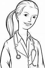 Whiteboard Drawing  Woman Doctor With Ponytail Stock Vector sketch template