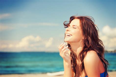 Laughing Woman on the Beach Stock Image - Image of perfect, good: 39783719