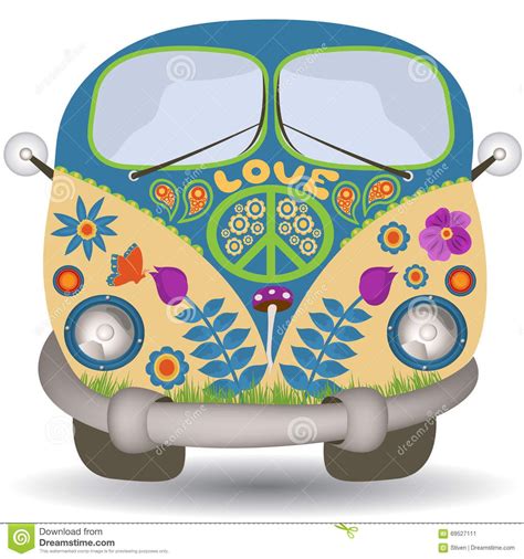 Flower power van stock vector. Illustration of minibus - 69527111 ...