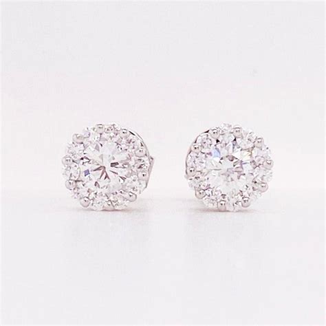 1 Carat Diamond Halo Stud Earrings 18K White Gold Diamond Cluster ...