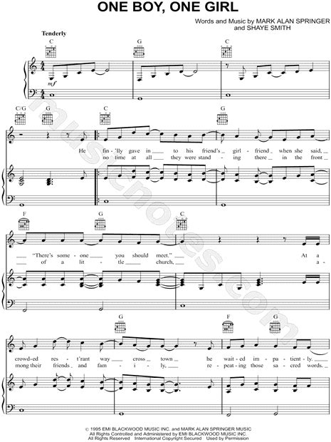 Collin Raye "One Boy, One Girl" Sheet Music in C Major (transposable) - Download & Print - SKU ...