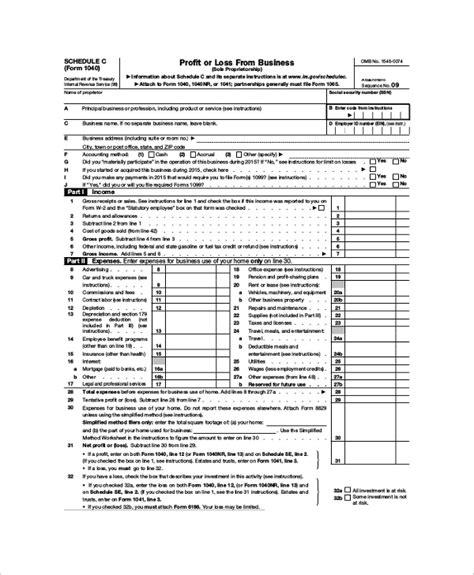 Sample Schedule C Form Examples In PDF Word | 2021 Tax Forms 1040 Printable