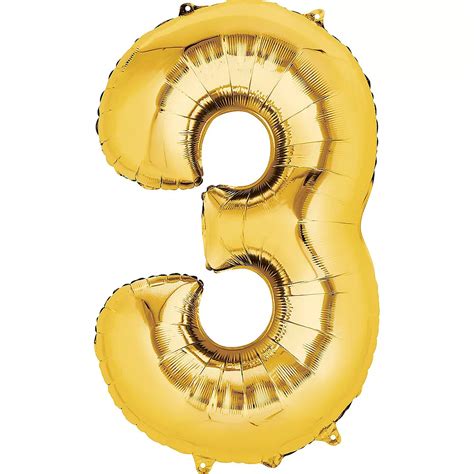 Giant Gold Number 3 Balloon 20in x 34in | Party City