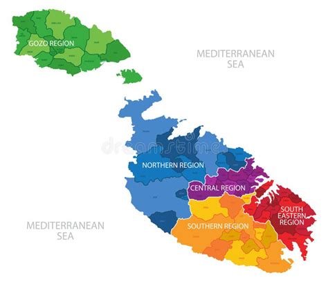 Map of the Malta with Administrative Divisions of the Country into ...