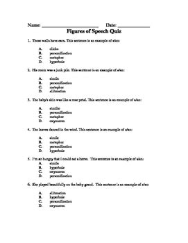 Figures of Speech Quiz by Family 2 Family Learning Resources | TPT