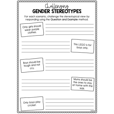 Challenging Gender Stereotypes Worksheet - Top Teacher