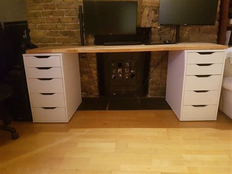Large computer desk Ikea - Oak HAMMARP Worktop & ALEX Drawers | in ...