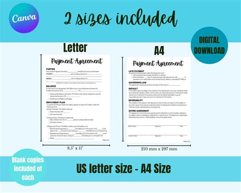 Payment Agreement Contract Template, Payment Plan Agreement, Agreement to Pay Contract, Written ...