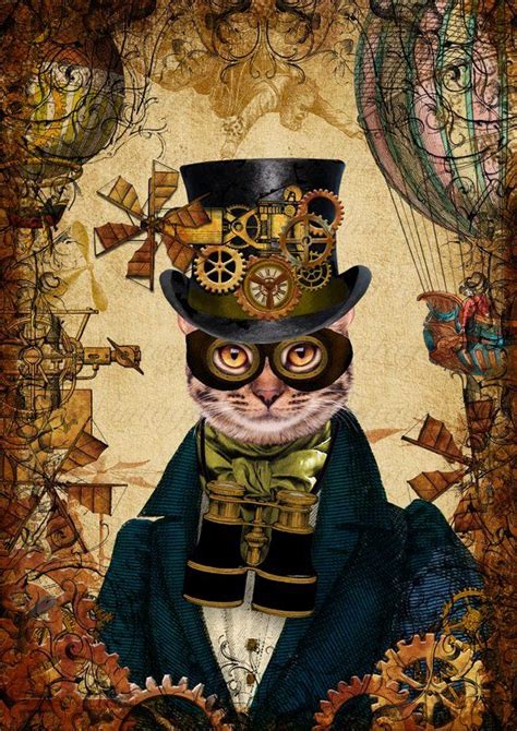 Steampunk Cat Art Print Wall Art Poster Quirky Animal Art - Etsy Australia | Steampunk animals ...