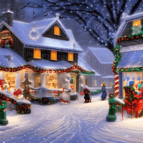 Snowy Christmas Village with Christmas Lights and Snow Falling ...