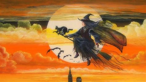 Witch Flying High With Cat Broomstick HD Halloween Wallpapers | HD Wallpapers | ID #43814