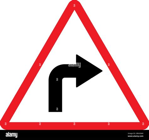 Right turn traffic sign vector illustration. Red triangle post. Roadways traffic warning symbol ...