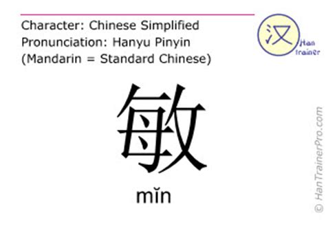 English translation of 敏 ( min / mĭn ) - quick in Chinese