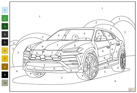 Lamborghini Urus Color by Number coloring page | Free Printable Coloring Pages