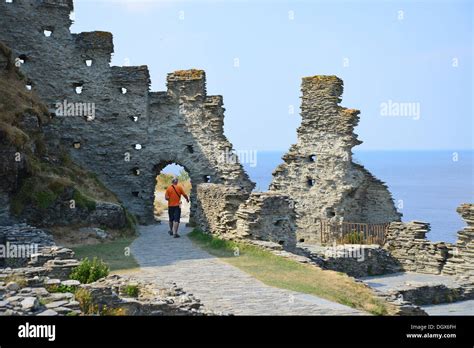 Ruins of Tintagel Castle, (legendary birthplace of King Arthur ...