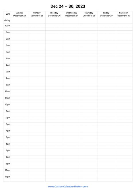 Week 52 2023 - Dates and Printable Calendar Schedule