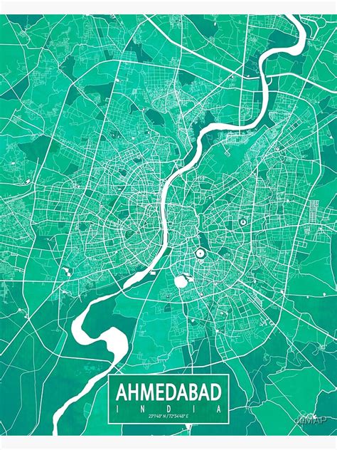 "Ahmedabad City Map of Gujarat, India - Watercolor" Poster by deMAP ...