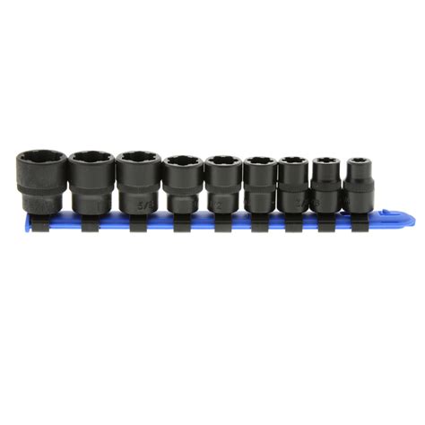 Toolex | Bolt & Stud Extractor Set 9 Piece For Imperial Sizes With 3/8"DV Socket Rail Holder