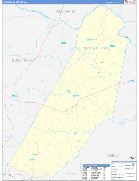 Cumberland County, VA Zip Code Wall Map Basic Style by MarketMAPS ...