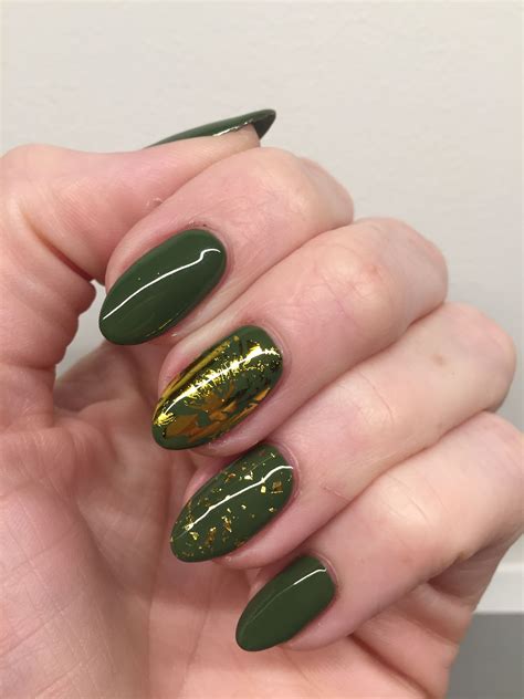 Green khaki foil gold nails | Foil nails, Green nails, Gold nails