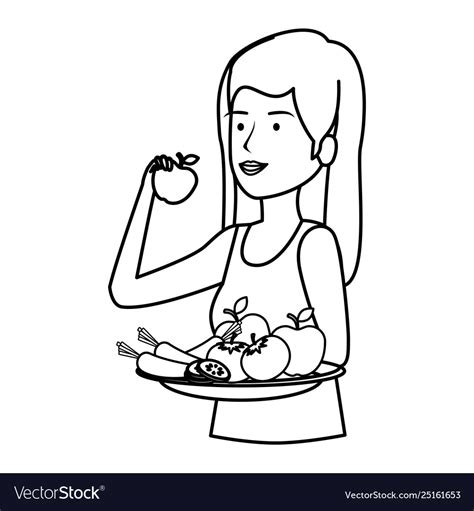 Beautiful woman eating healthy food Royalty Free Vector