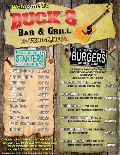 Bucks Bar & Grill | Menu