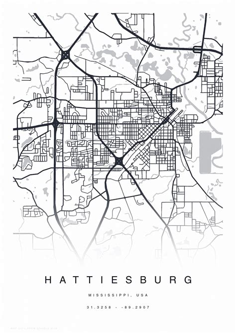 PRINTABLE Hattiesburg Map Print Street Map of Hattiesburg | Etsy