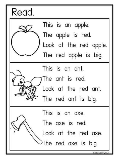 the worksheet for reading an apple and read it with pictures to help students learn how