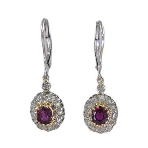 Antique Ruby and Rose cut diamond drop earrings Miami FL Coral Gables Jae's Jewelers